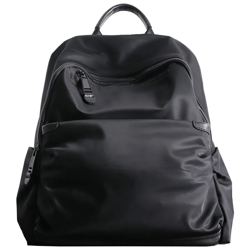 Black Nylon Backpack Womens School Backpack bag Black Nylon Leather Travel Rucksack for Ladies
