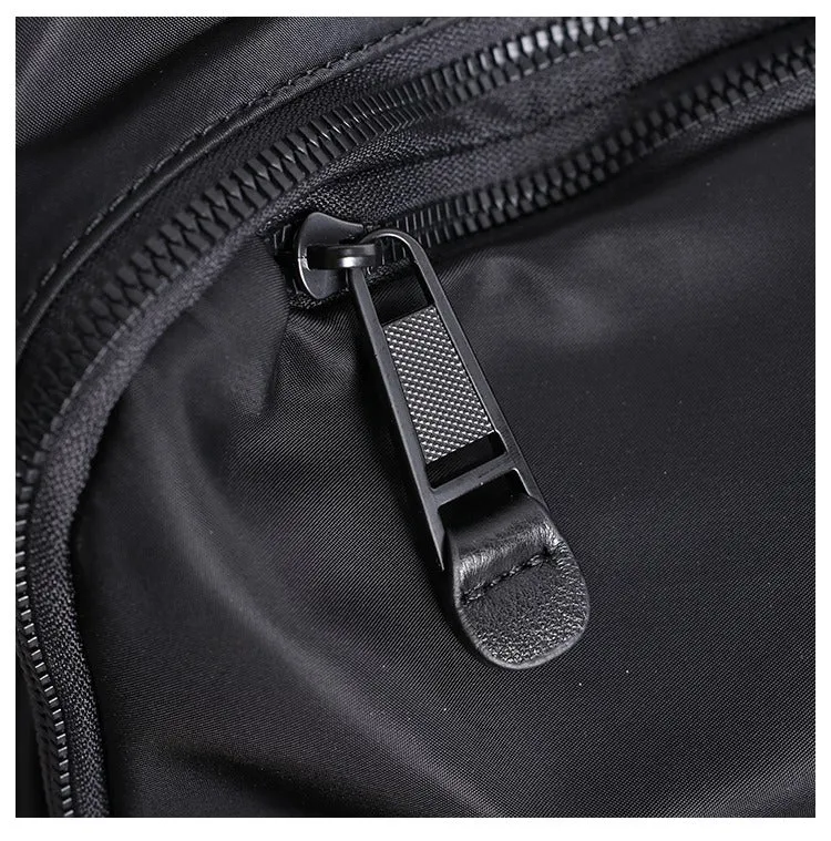 Black Nylon Backpack Womens School Backpack bag Black Nylon Leather Travel Rucksack for Ladies
