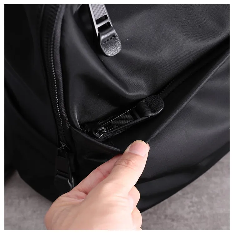 Black Nylon Backpack Womens School Backpack bag Black Nylon Leather Travel Rucksack for Ladies