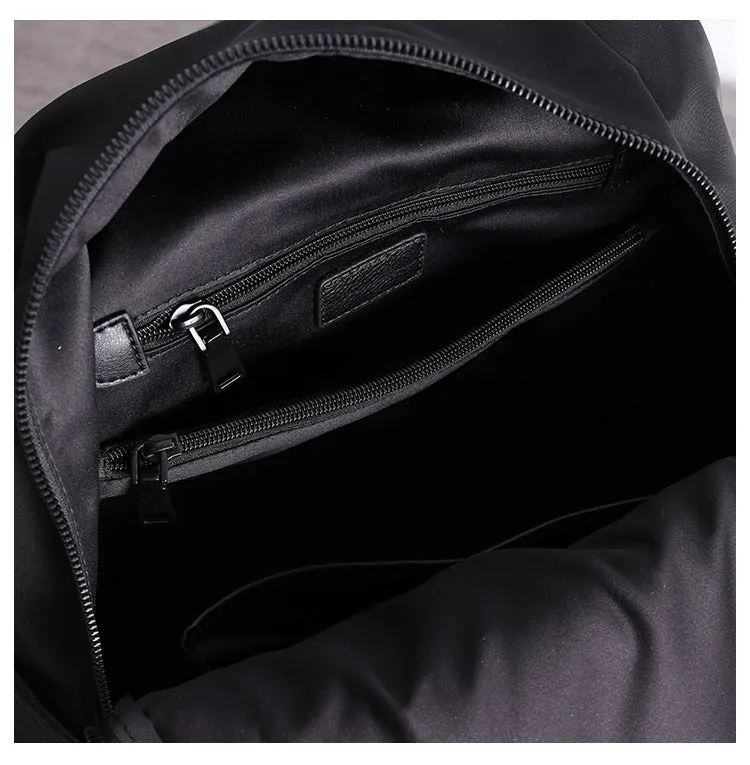 Black Nylon Backpack Womens School Backpack bag Black Nylon Leather Travel Rucksack for Ladies