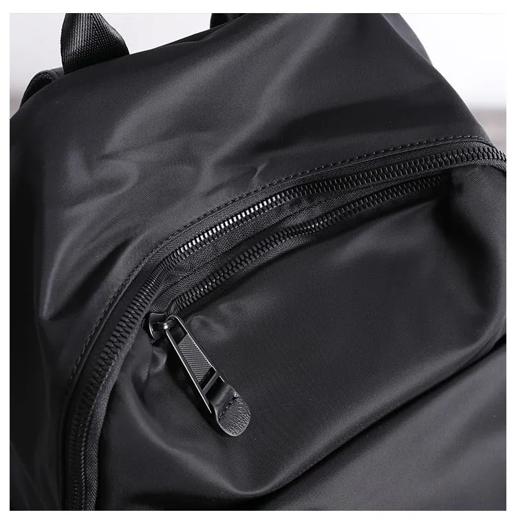 Black Nylon Backpack Womens School Backpack bag Black Nylon Leather Travel Rucksack for Ladies
