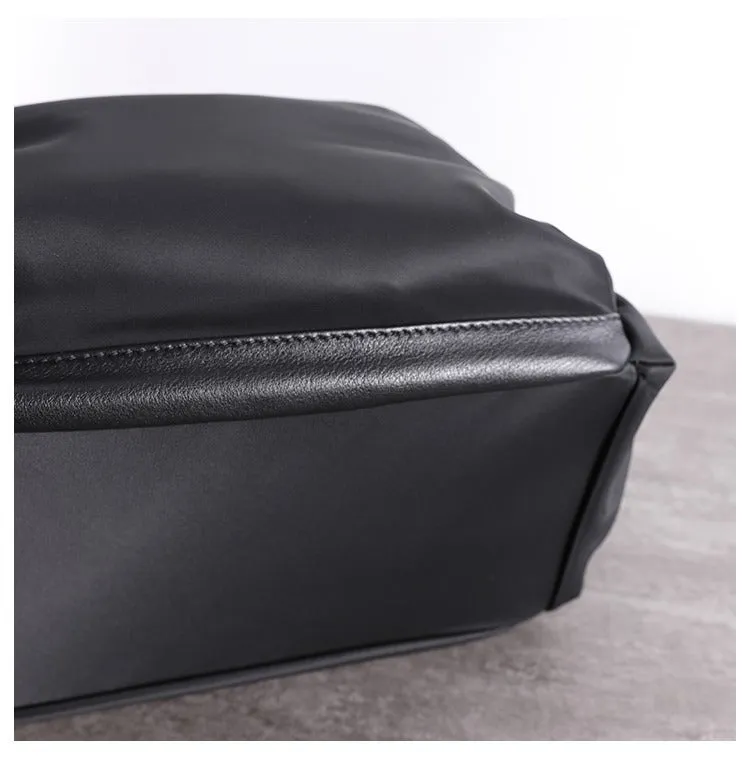Black Nylon Backpack Womens School Backpack bag Black Nylon Leather Travel Rucksack for Ladies