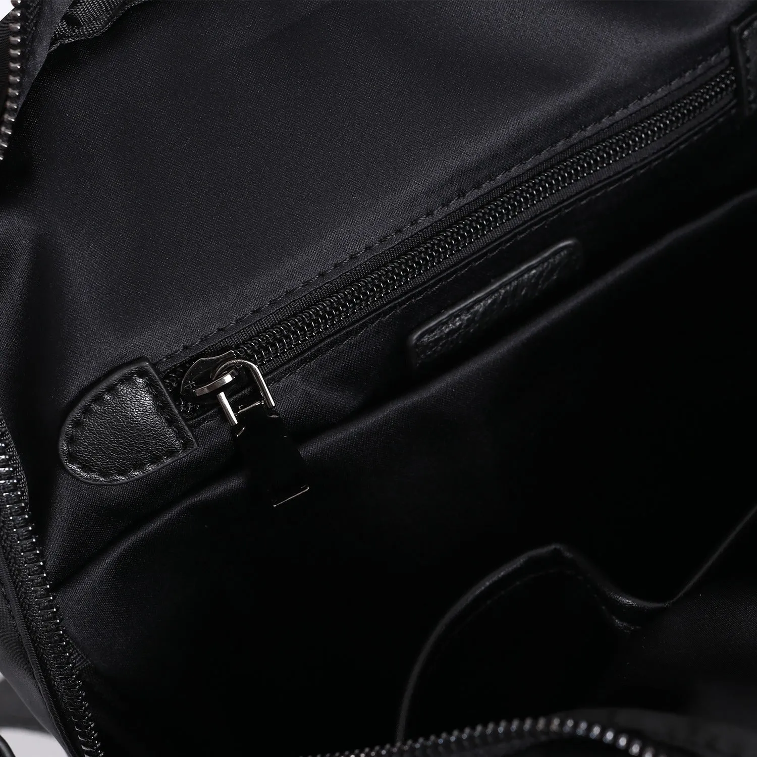 Black Nylon Satchel Backpack Womens Cute School Backpack Bag Black Nylon Leather Travel Rucksack for Ladies