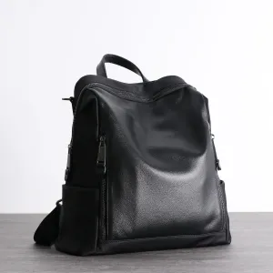 Black Nylon Satchel Backpack Womens Cute School Backpack Bag Black Nylon Leather Travel Rucksack for Ladies
