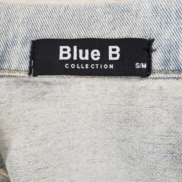 Blue B Collection Distressed Cropped Denim Jacket W/ Rhinestone Fringe