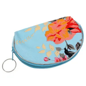 Blue Multicolor Floral Key Chain Mini Purse