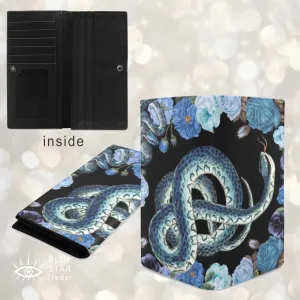 Blue Snakes and Roses Black Bifold Wallet