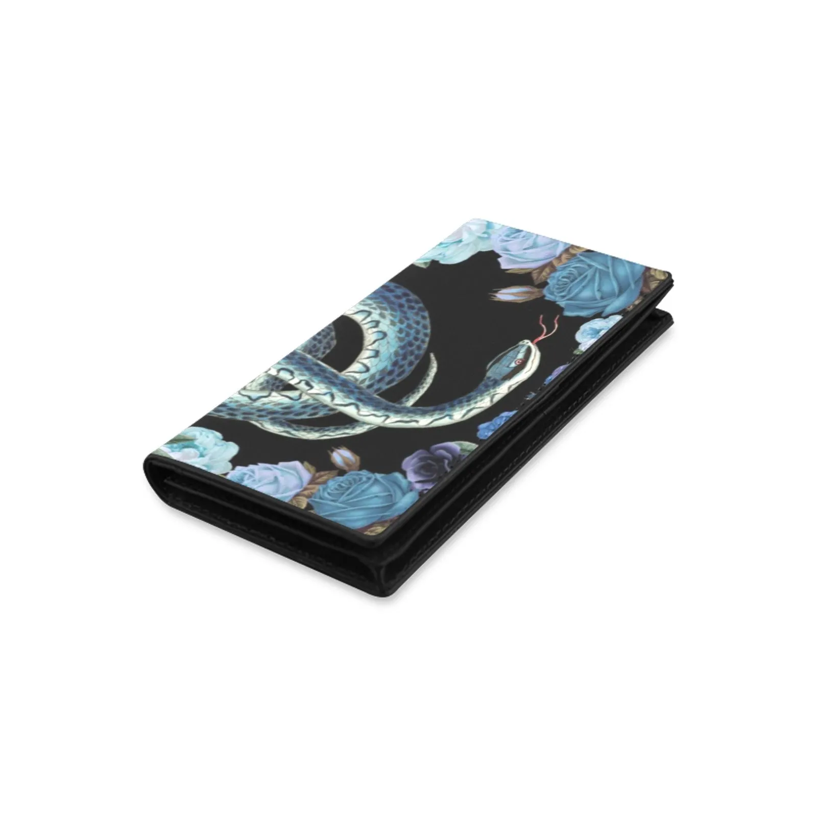 Blue Snakes and Roses Black Bifold Wallet