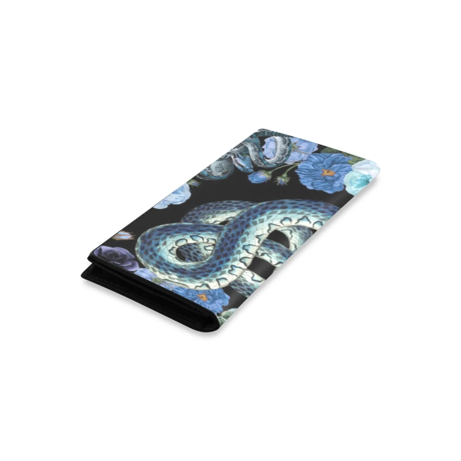 Blue Snakes and Roses Black Bifold Wallet