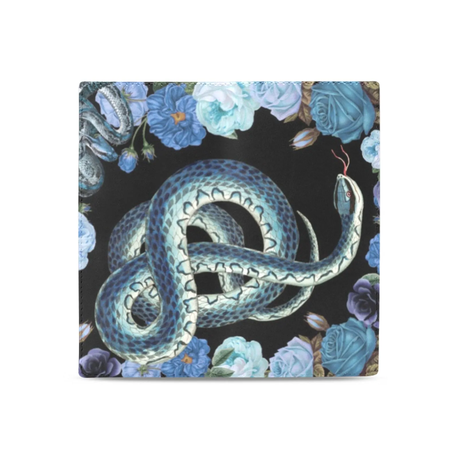 Blue Snakes and Roses Black Bifold Wallet