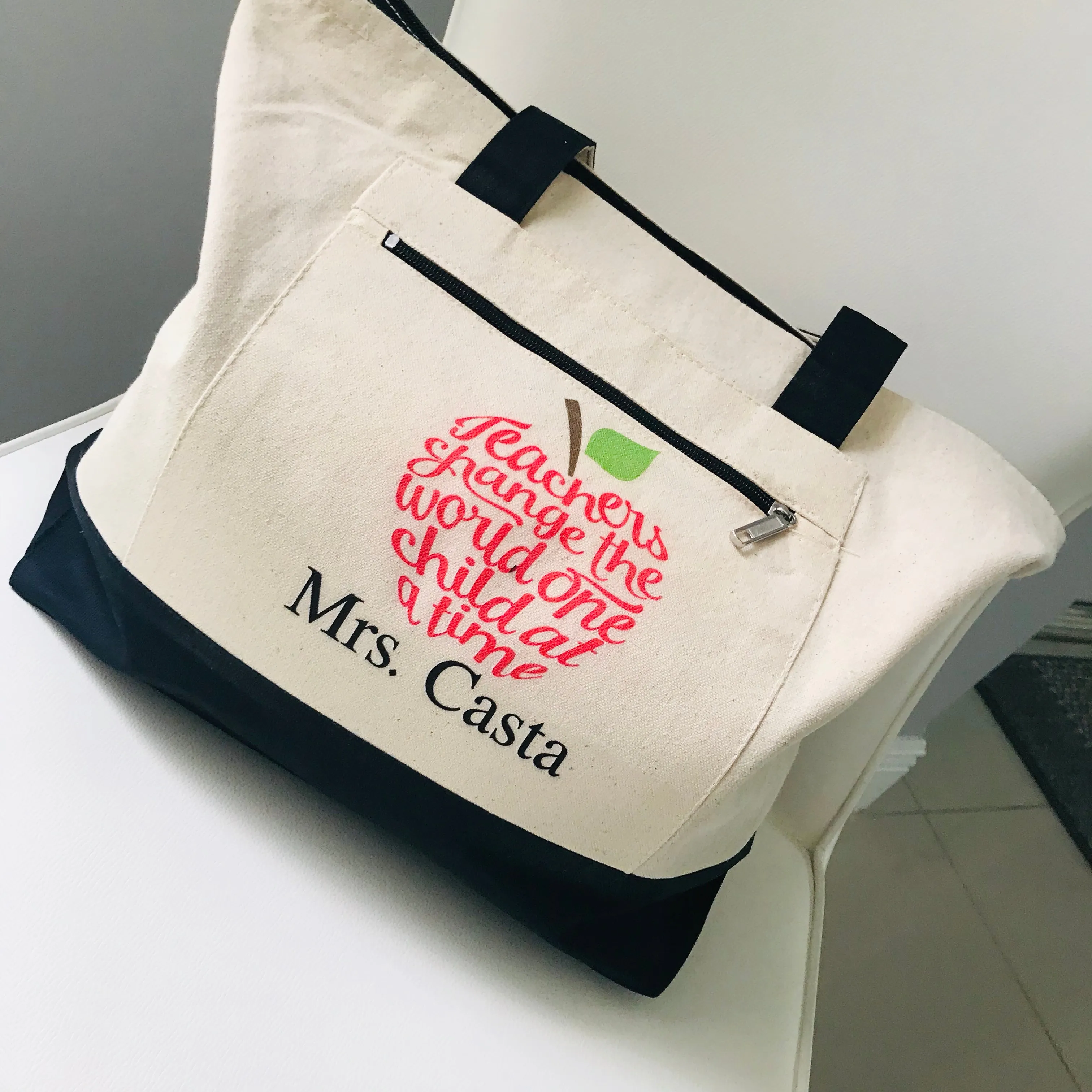 Boat and Beach Bag: Cotton Canvas Tote w/Zipper Closure & Front Pocket Personalized