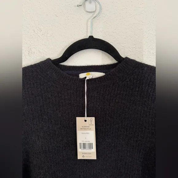 BODEN Jewel Button Fluffy Wool Alpaca Blend Sweater in Black Size Small NEW