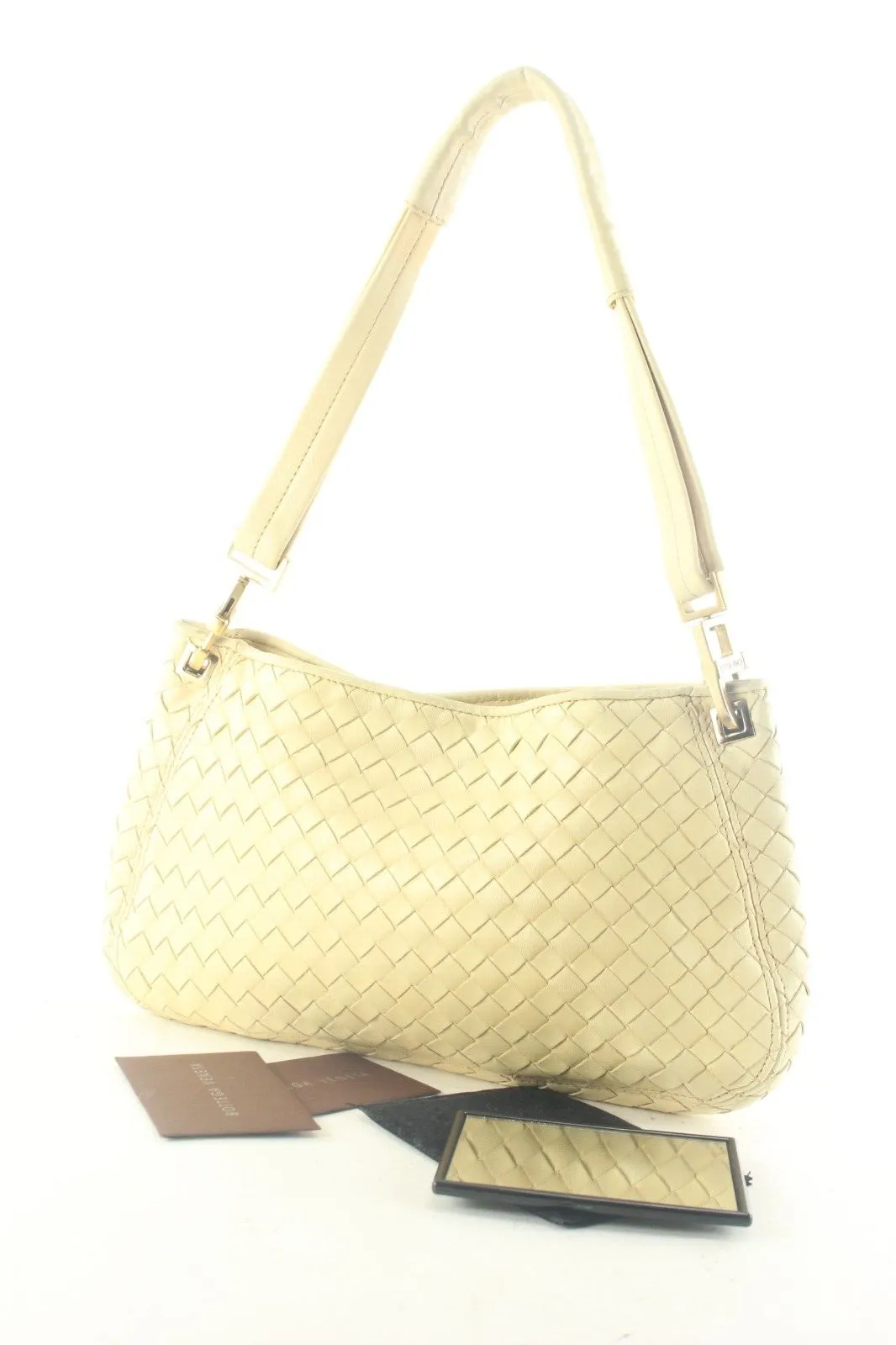 Bottega Veneta Ivory Beige Intrecciato Woven Leather Shoulder Bag 1BV912K