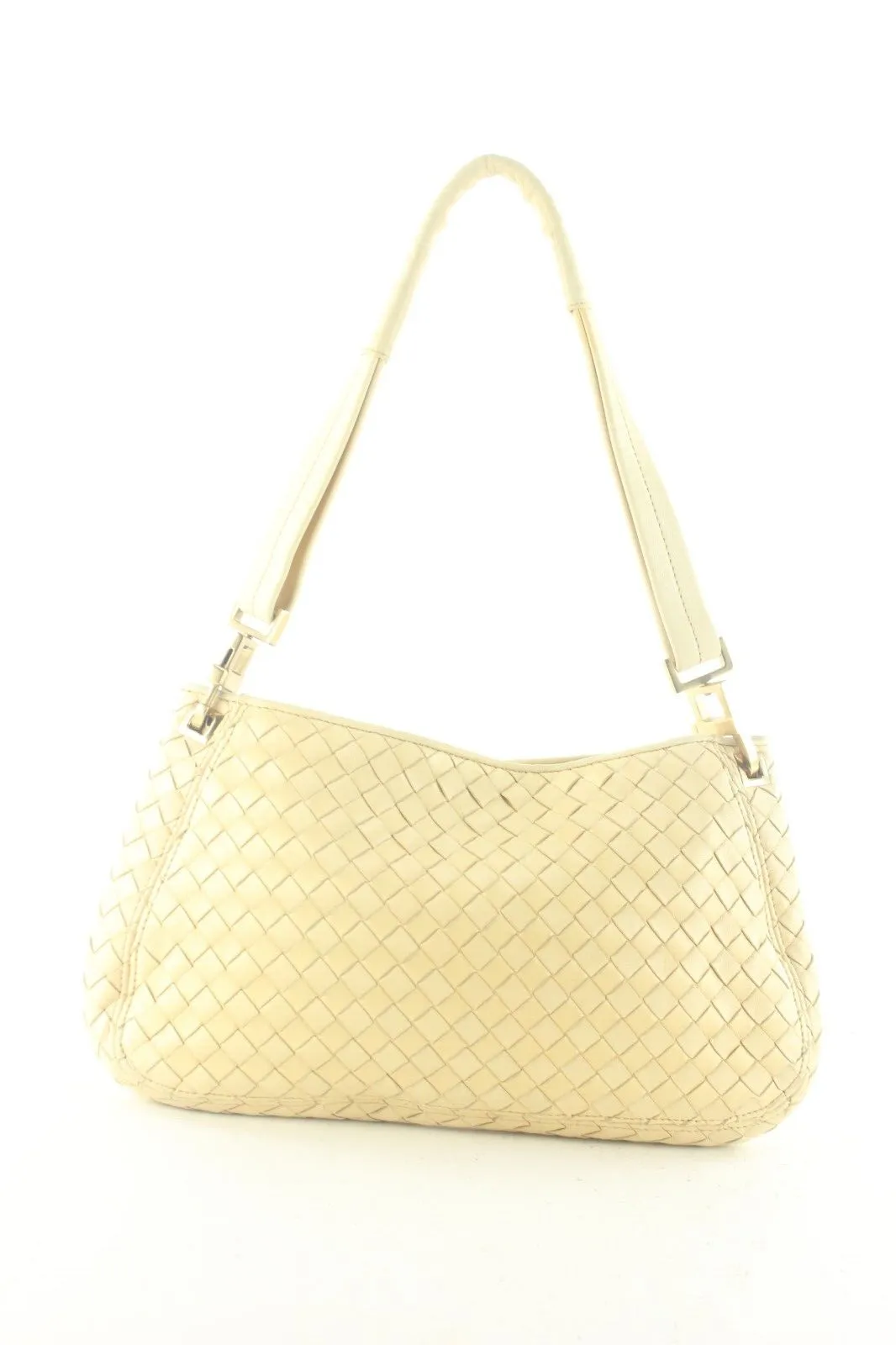 Bottega Veneta Ivory Beige Intrecciato Woven Leather Shoulder Bag 1BV912K