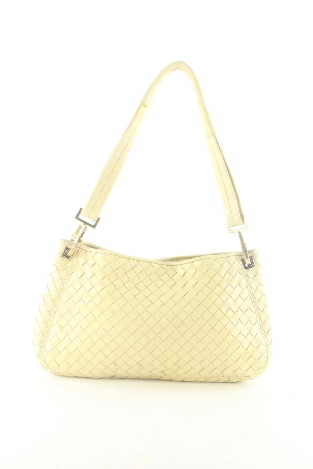 Bottega Veneta Ivory Beige Intrecciato Woven Leather Shoulder Bag 1BV912K