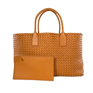 Bottega Veneta Orange Intrecciato Cabat Shopper Tote