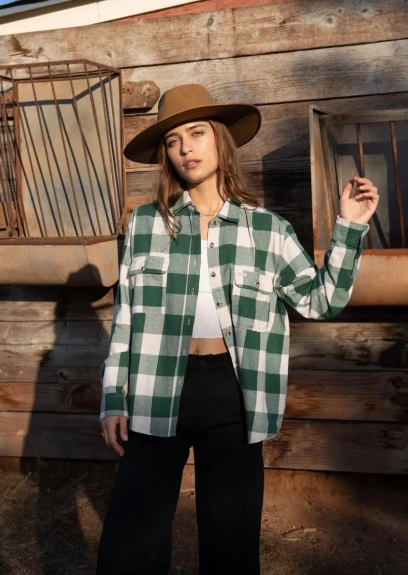 Bowery BF L/S Flannel Pine Needle/ Beige