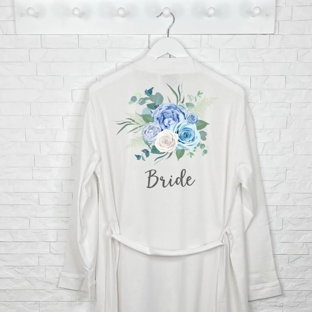 Bride Blue Floral Wedding Dressing Gown