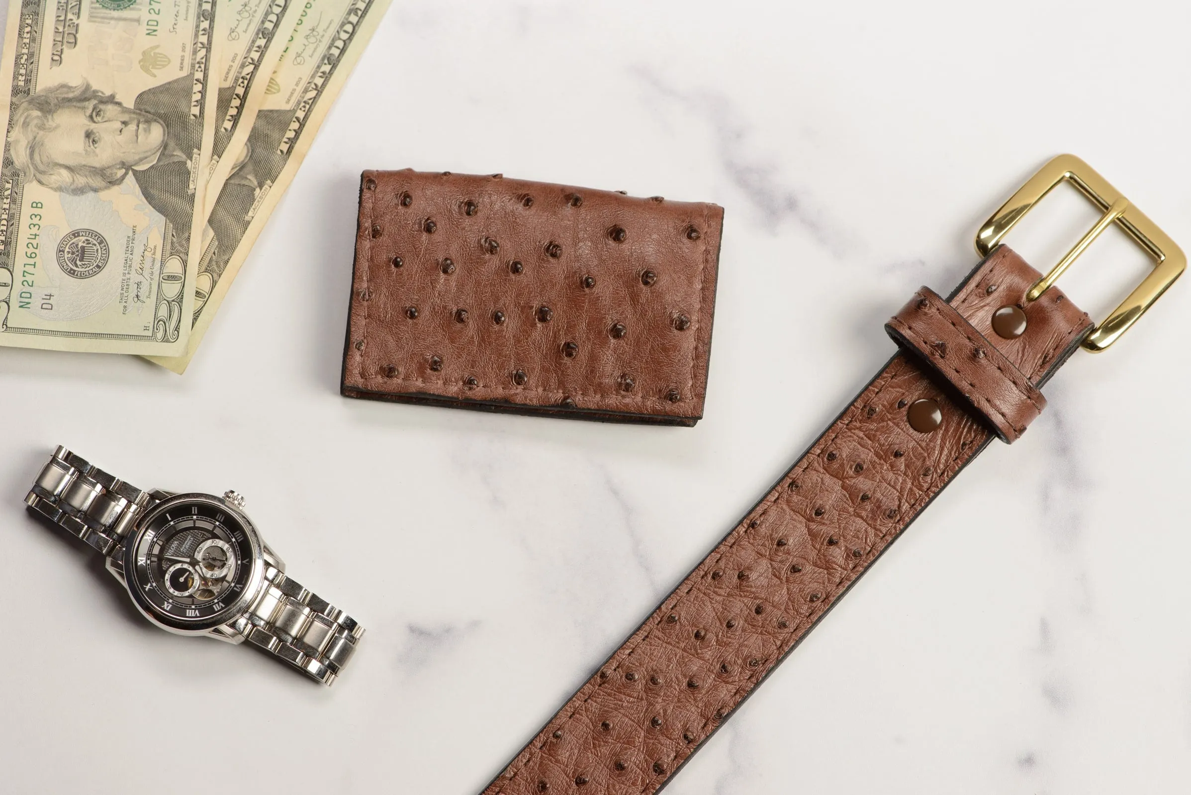 Brown Ostrich Credit Card & Business Card Wallet
