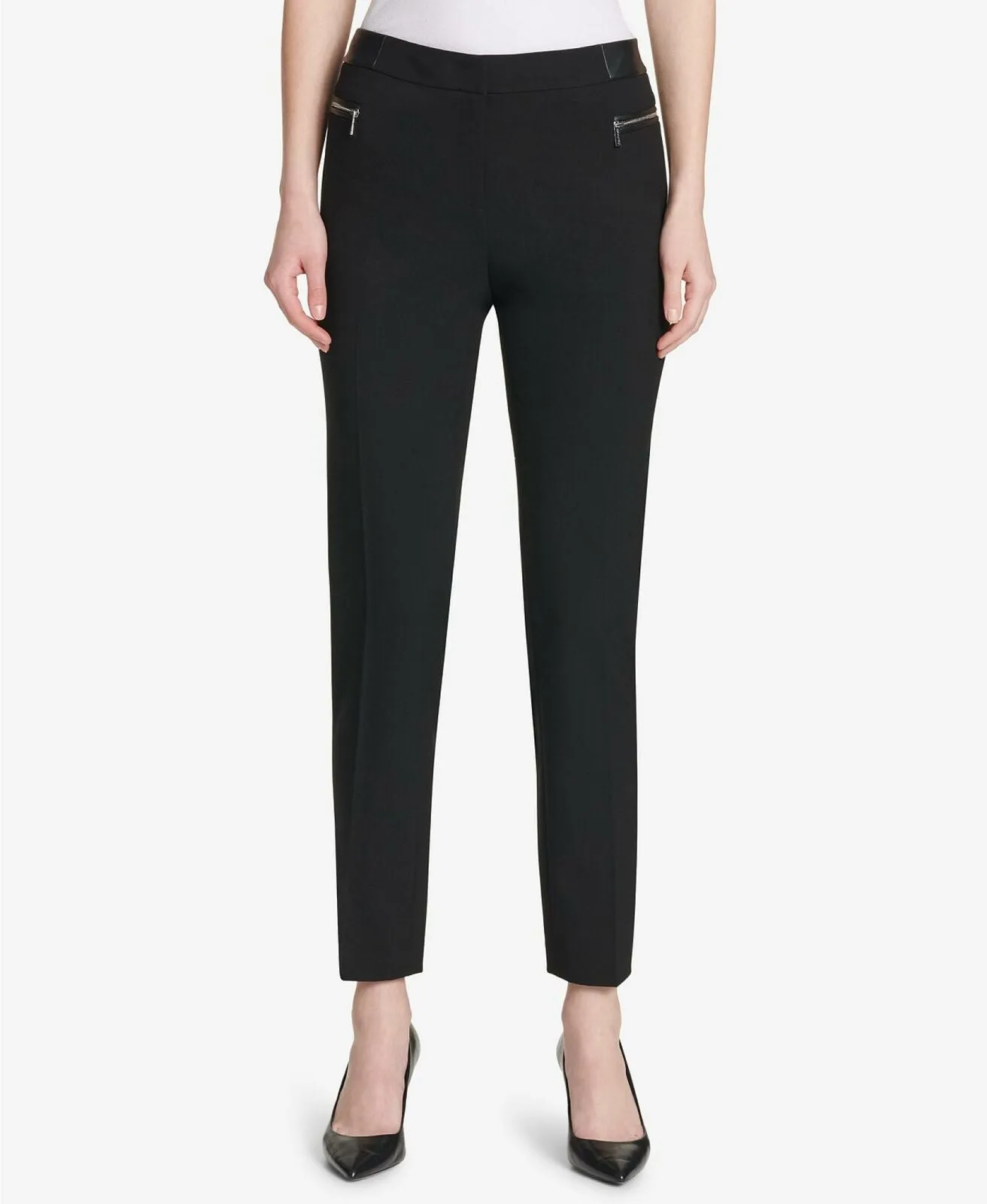 Calvin Klein Women's Faux Leather Trim Ponte Knit Pants