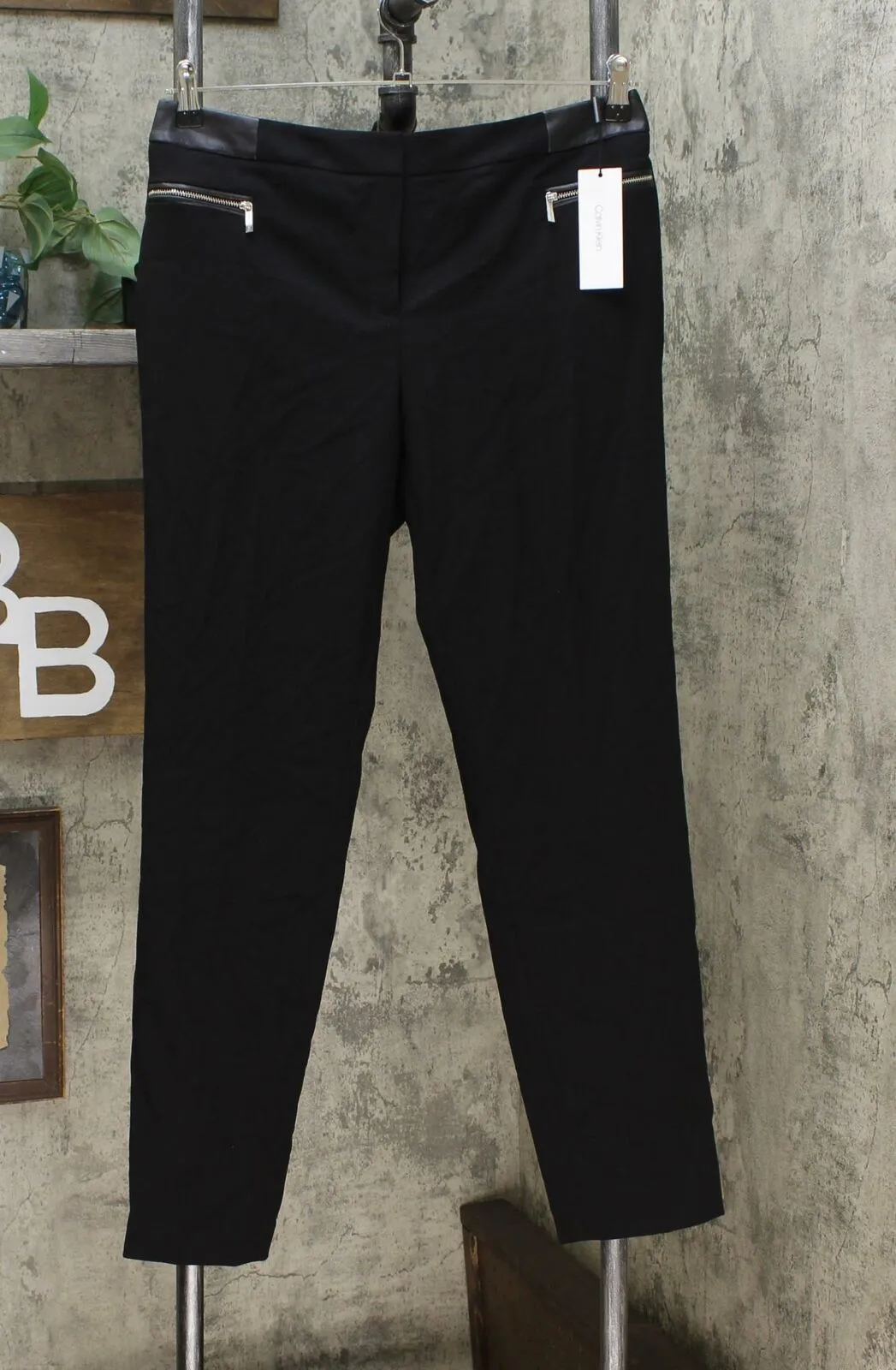 Calvin Klein Women's Faux Leather Trim Ponte Knit Pants