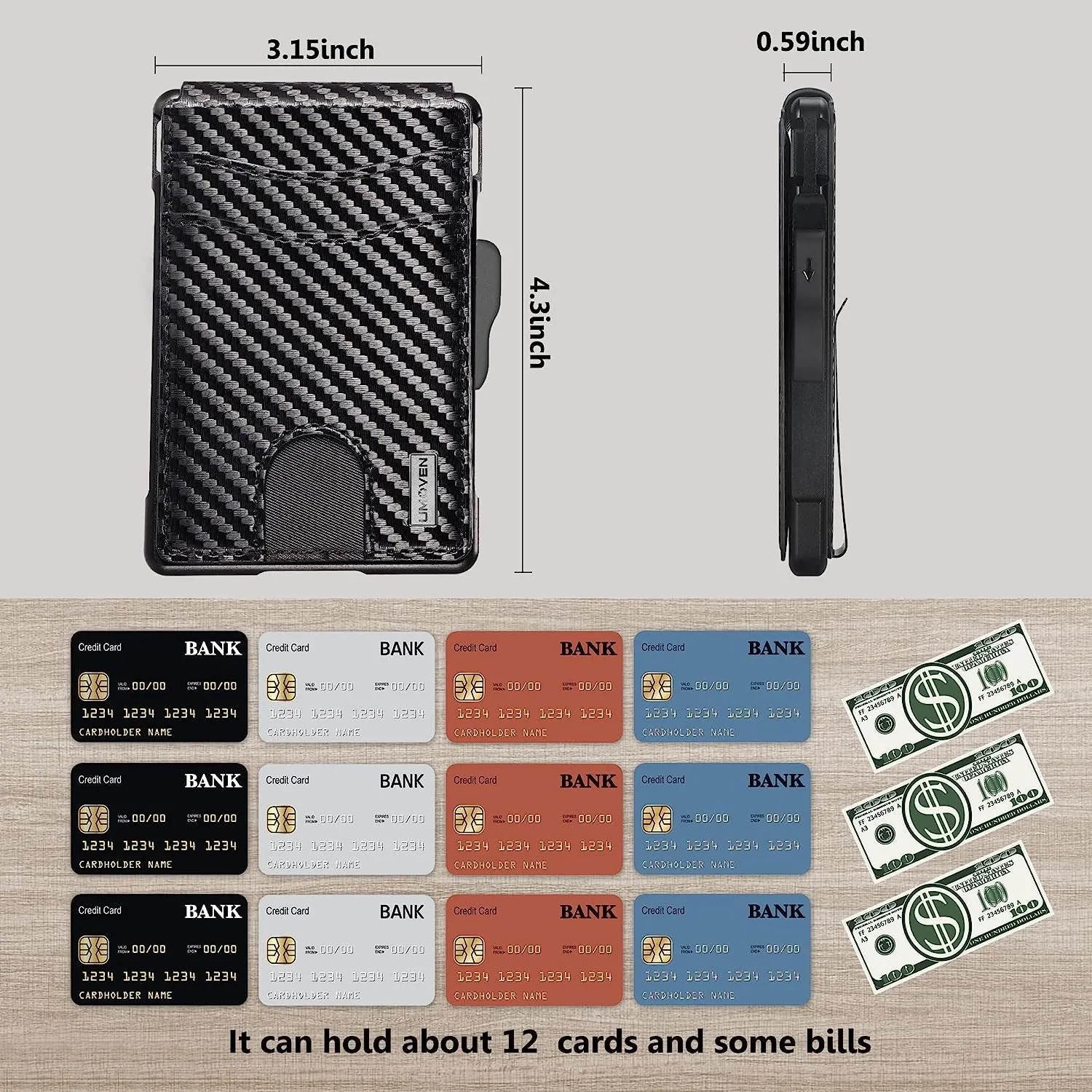 Carbon fibre Bifold Wallet for Men - with Money Clip