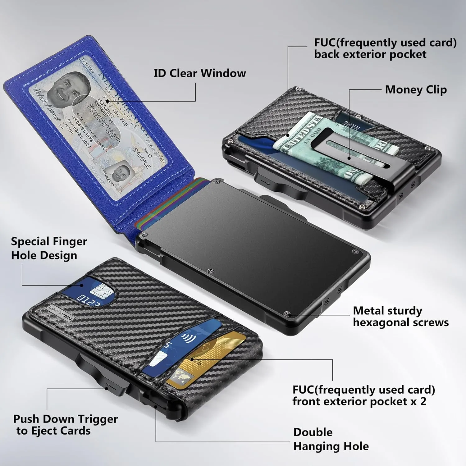 Carbon fibre Bifold Wallet for Men - with Money Clip