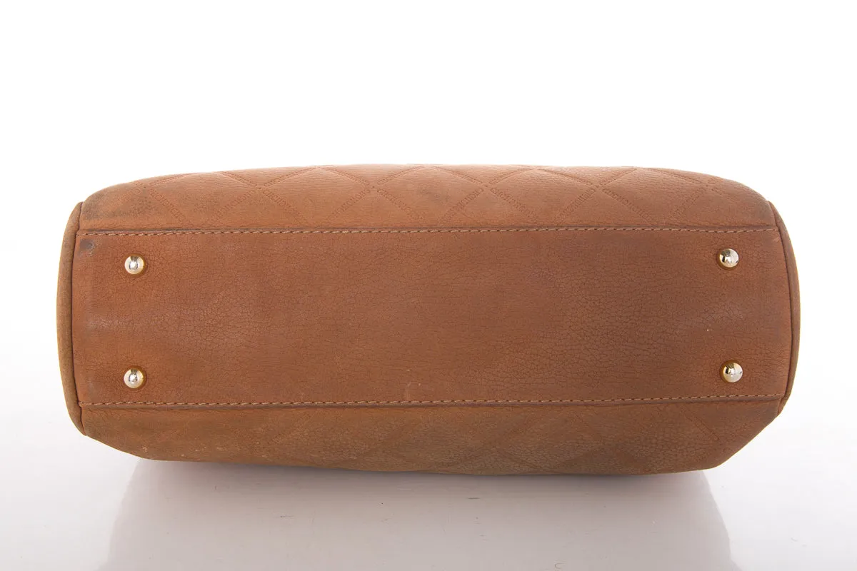 Carolina Herrera Camel Suede Quilted Shoulder Bag