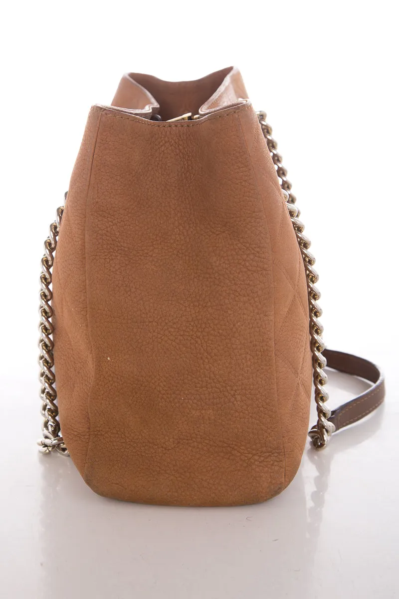 Carolina Herrera Camel Suede Quilted Shoulder Bag