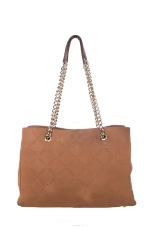 Carolina Herrera Camel Suede Quilted Shoulder Bag