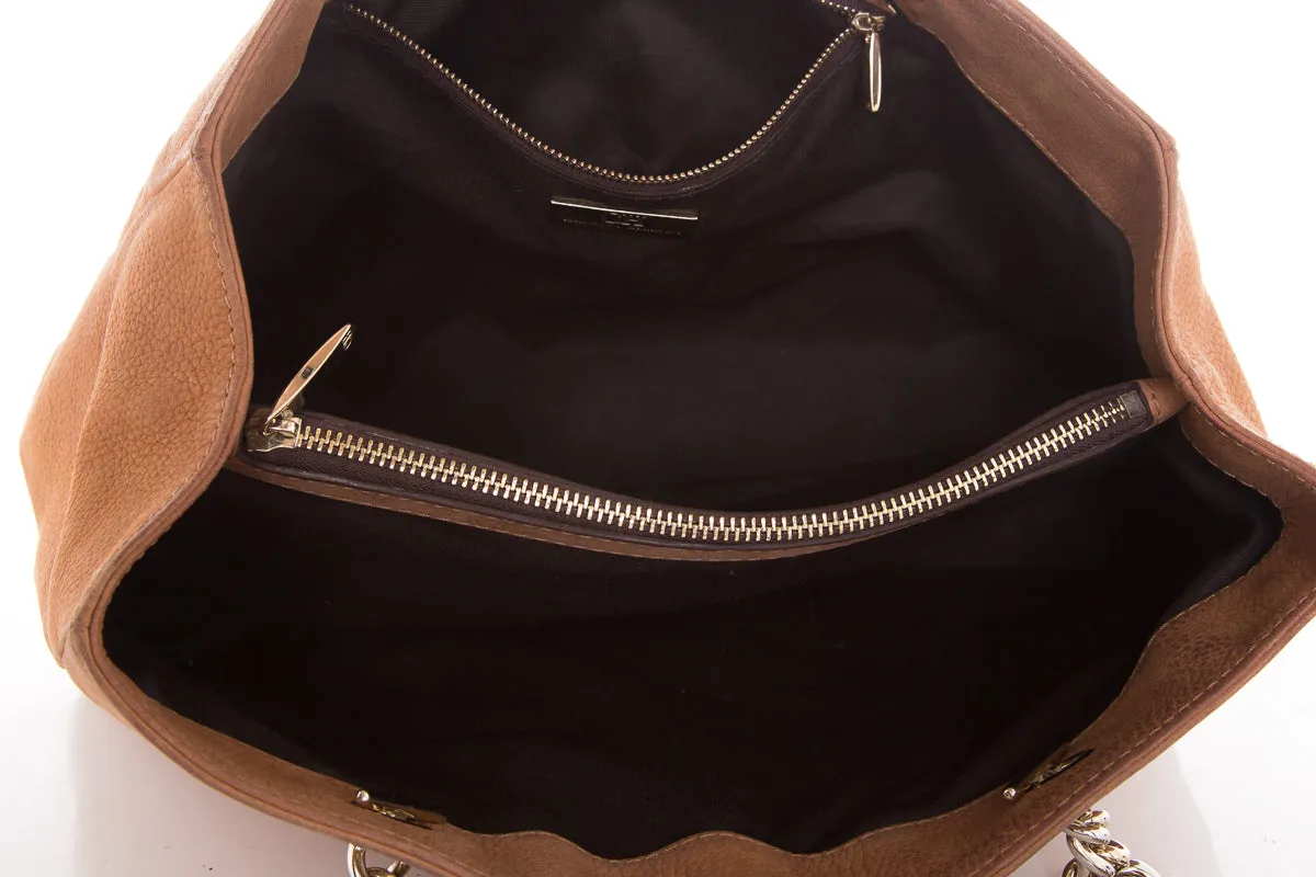 Carolina Herrera Camel Suede Quilted Shoulder Bag