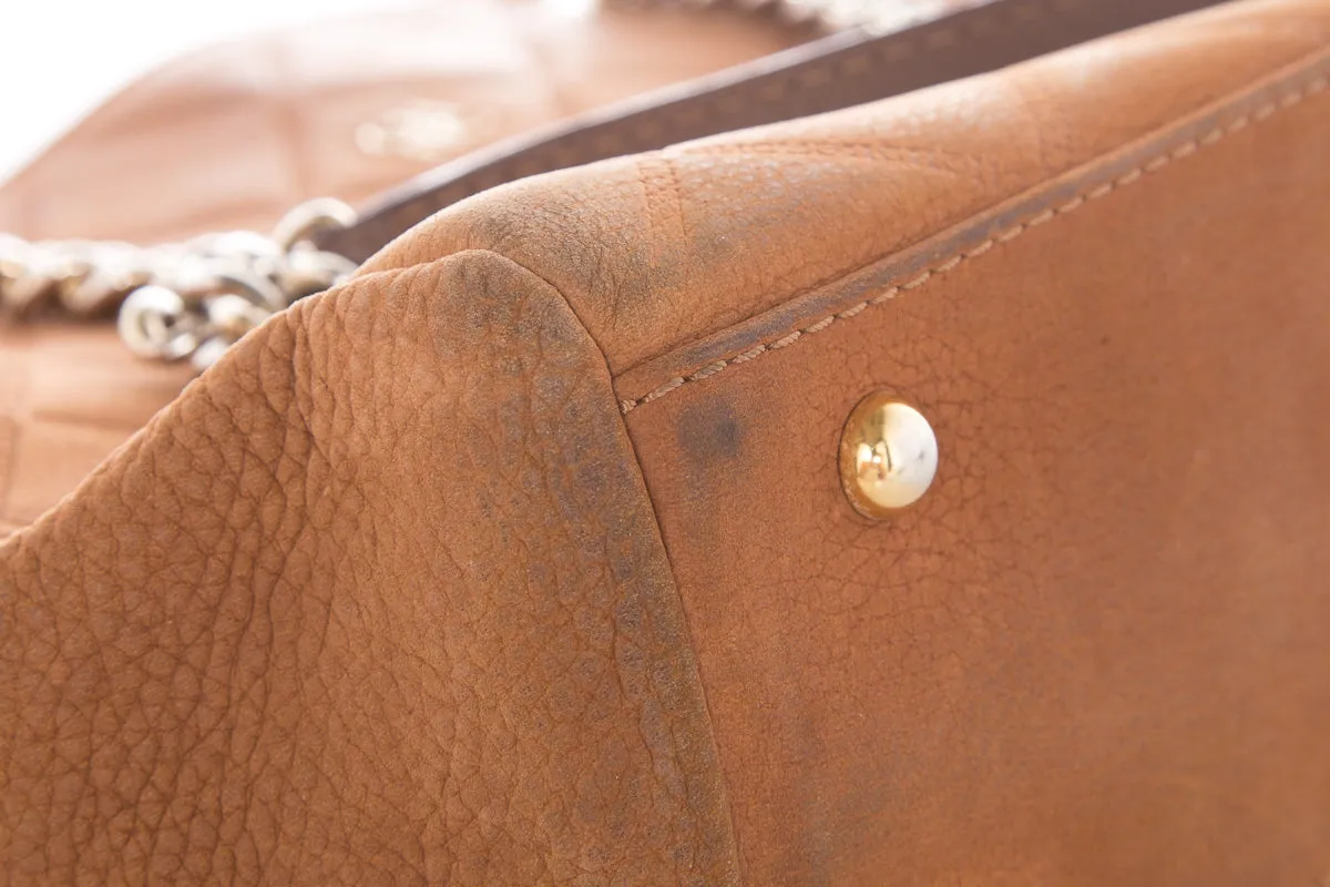 Carolina Herrera Camel Suede Quilted Shoulder Bag