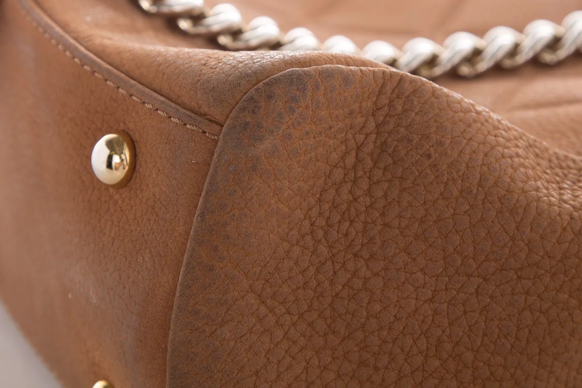 Carolina Herrera Camel Suede Quilted Shoulder Bag