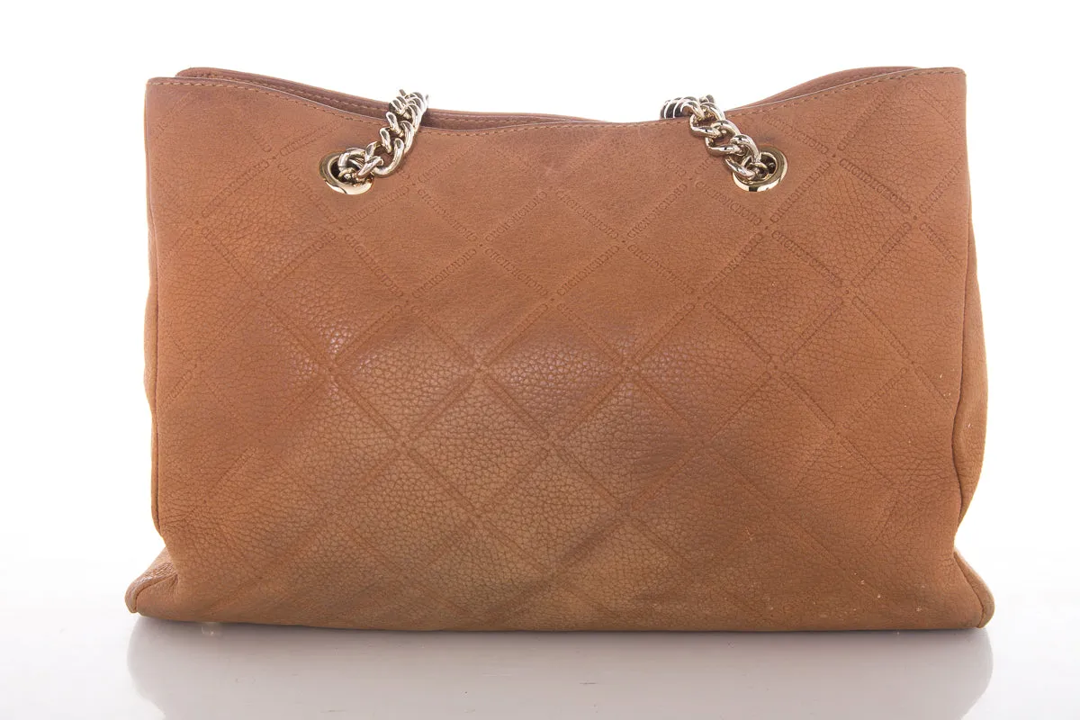 Carolina Herrera Camel Suede Quilted Shoulder Bag