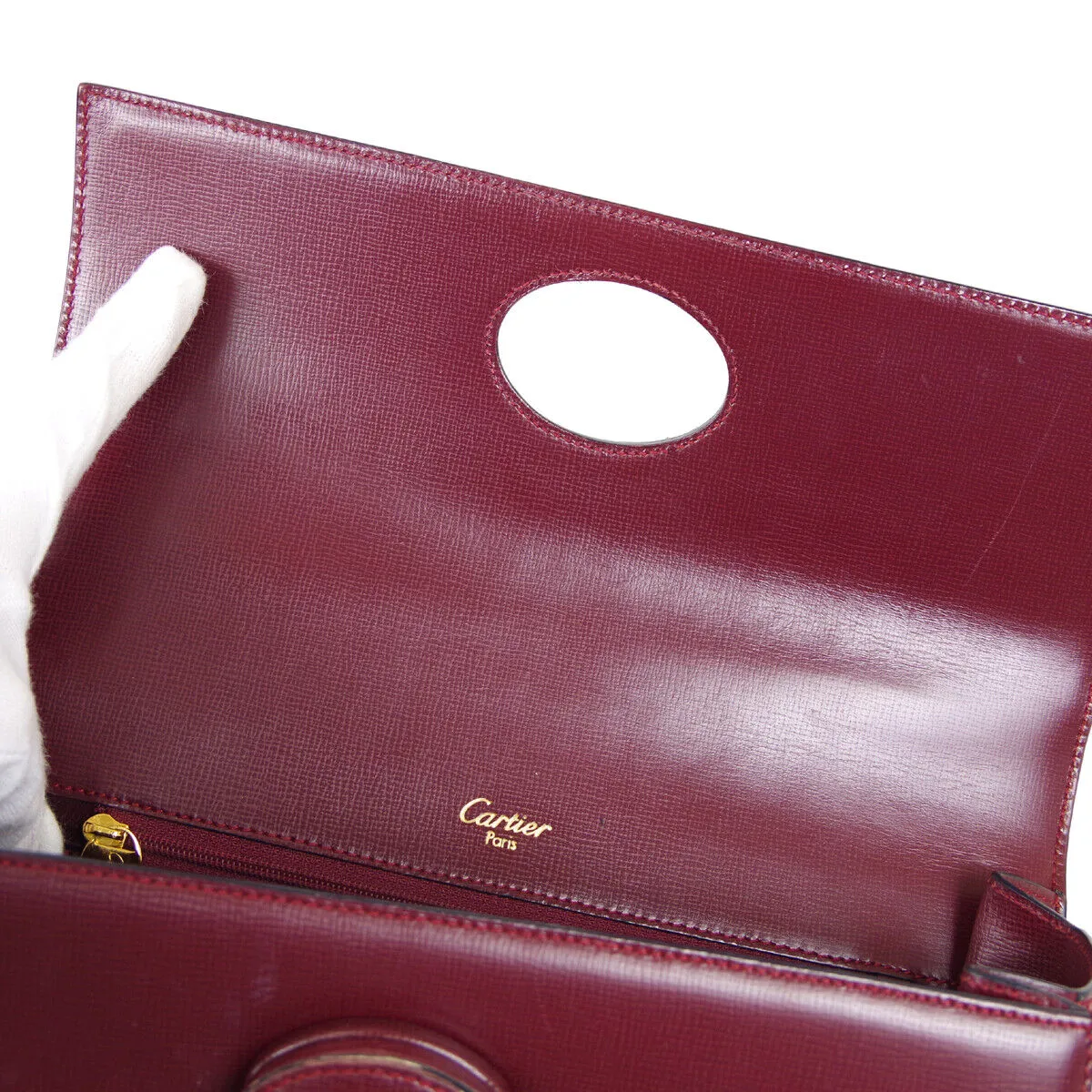 Cartier Must de Cartier Hand Tote Bag EQDG Purse Bordeaux Leather Spain 40344