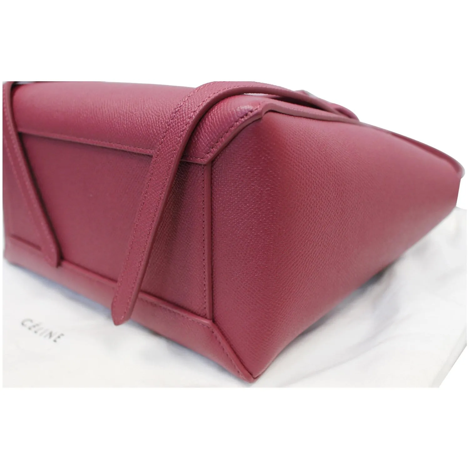 CELINE Micro Belt Grained Calfskin 2Way Shoulder Bag Ruby