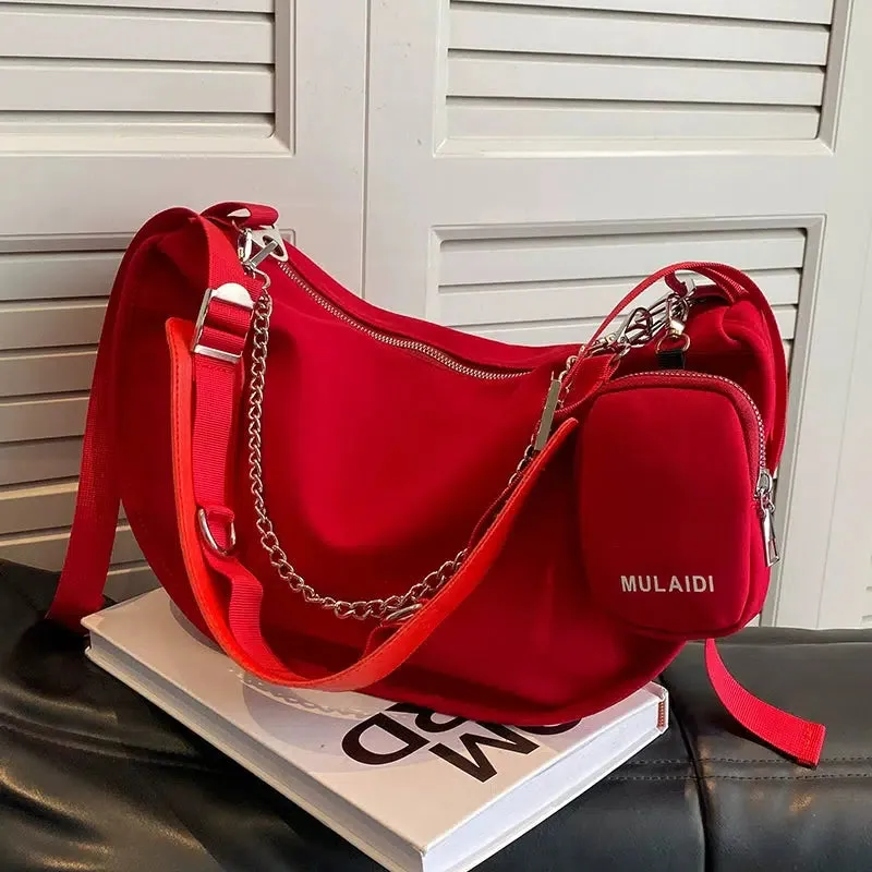 Chain Accent Sling Shoulder Bag