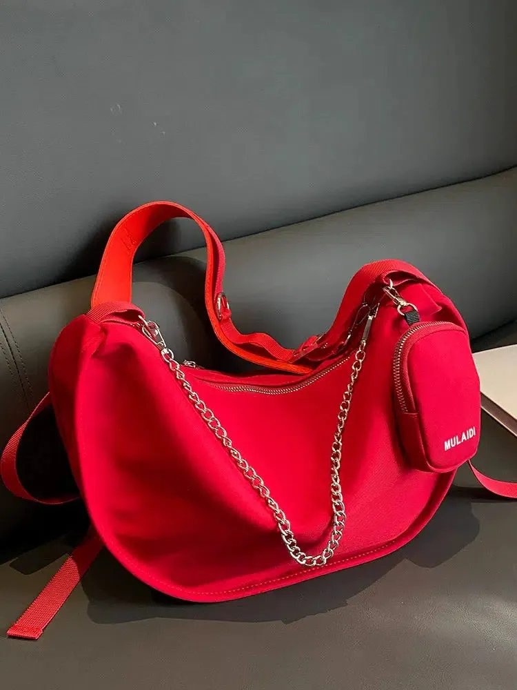 Chain Accent Sling Shoulder Bag