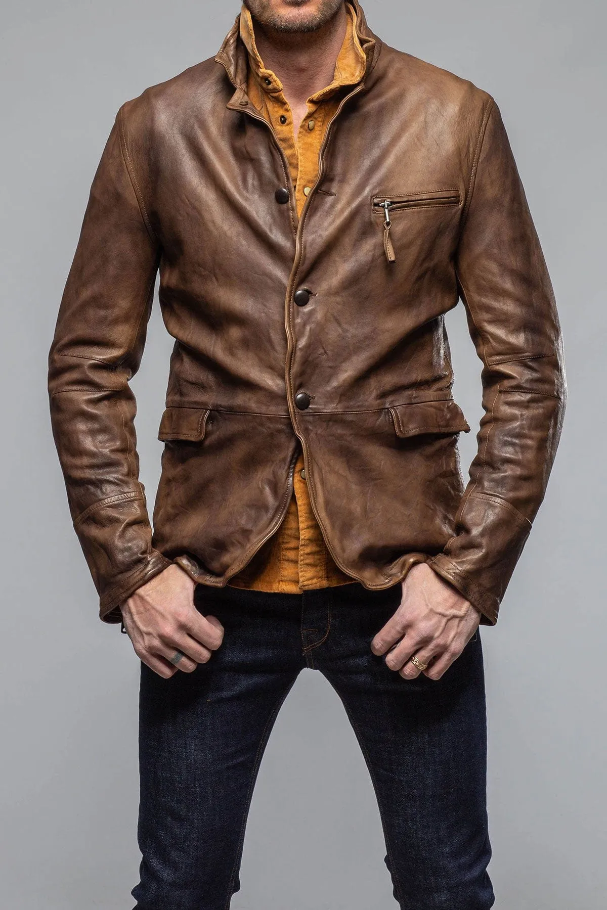 Chance Leather Blazer In Chocolate