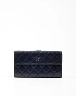 Chanel Black Lambskin Long French Flap Wallet