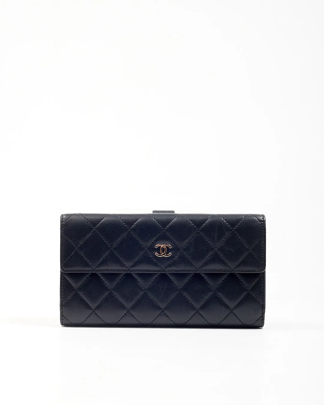 Chanel Black Lambskin Long French Flap Wallet