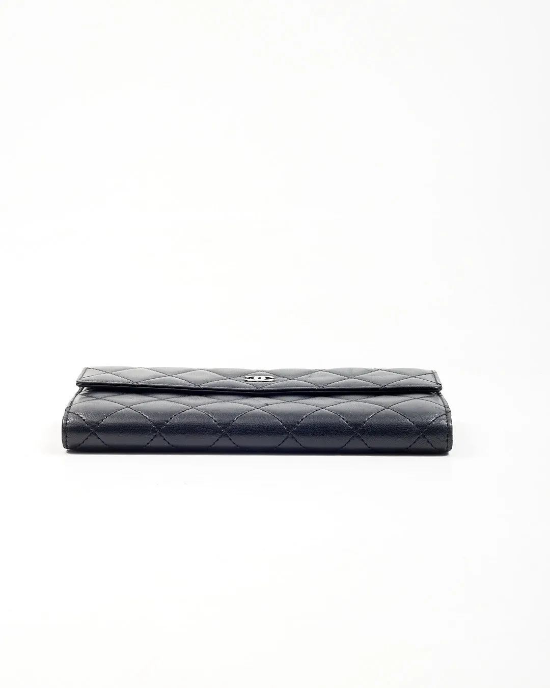 Chanel Black Lambskin Long French Flap Wallet