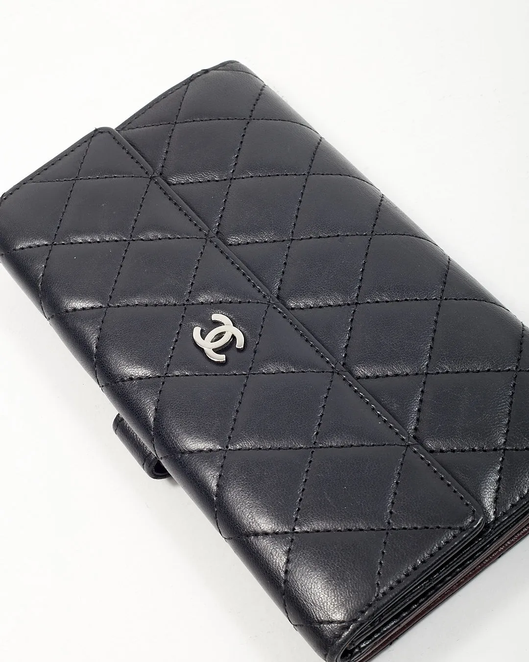 Chanel Black Lambskin Long French Flap Wallet