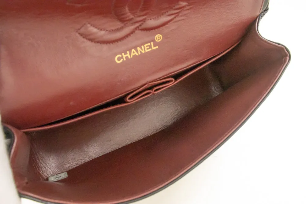 CHANEL Classic Double Flap 10" Chain Shoulder Bag Black Lambskin n53