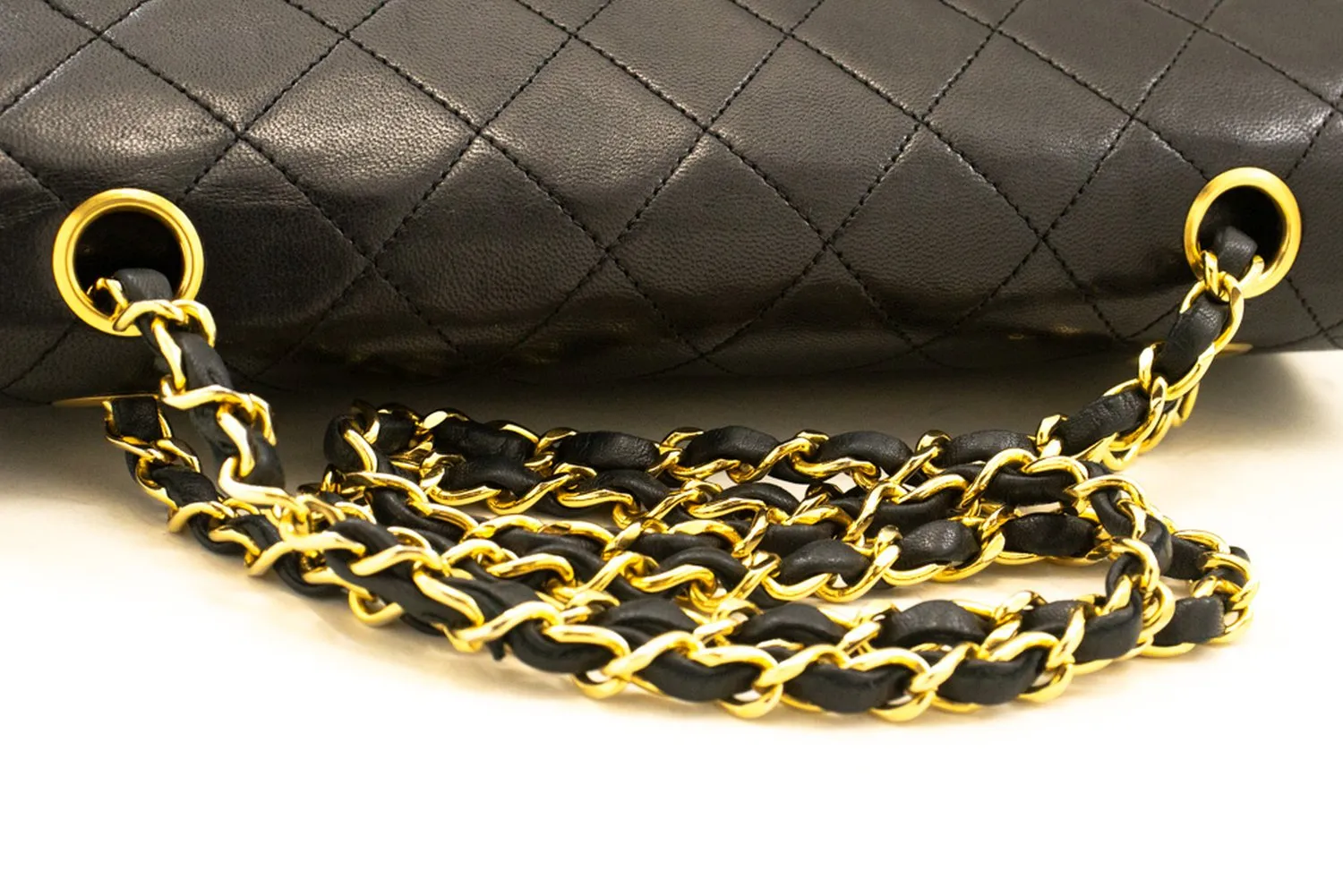 CHANEL Classic Double Flap 10" Chain Shoulder Bag Black Lambskin n53