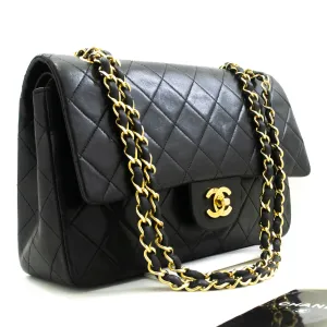 CHANEL Classic Double Flap 10" Chain Shoulder Bag Black Lambskin n53
