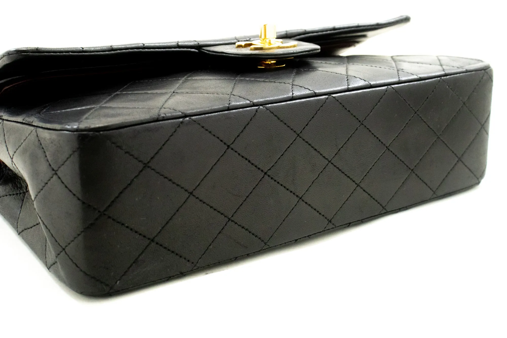 CHANEL Classic Double Flap 10" Chain Shoulder Bag Black Lambskin n53