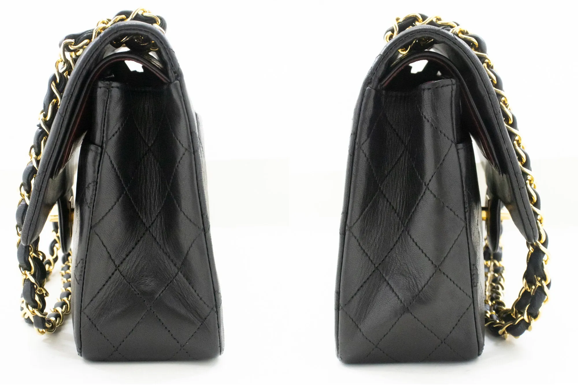 CHANEL Classic Double Flap 10" Chain Shoulder Bag Black Lambskin n53