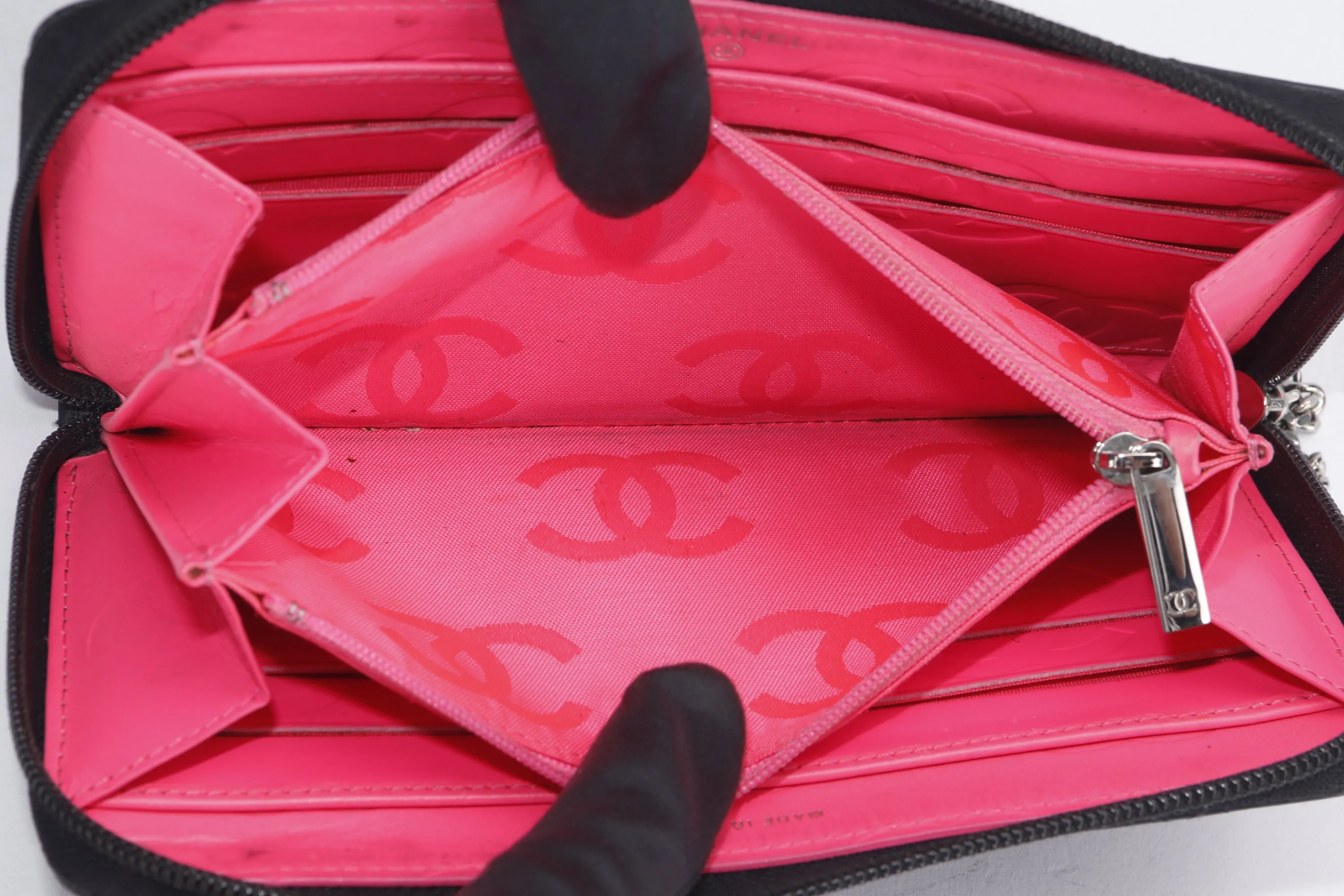 CHANEL COCO LONG WALLET (1835xxxx) BLACK LAMBSKIN SILVER HARDWARE, NO BOX
