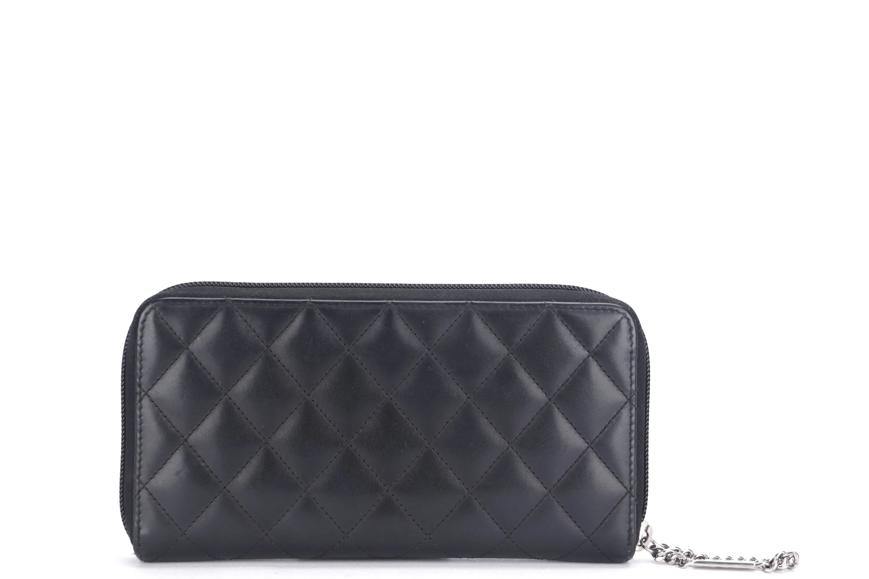 CHANEL COCO LONG WALLET (1835xxxx) BLACK LAMBSKIN SILVER HARDWARE, NO BOX